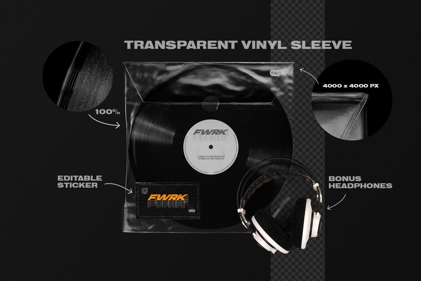 潮流复古黑胶唱片设计展示智能贴图PSD样机模板 Retro Vinyl Record Mockup插图4