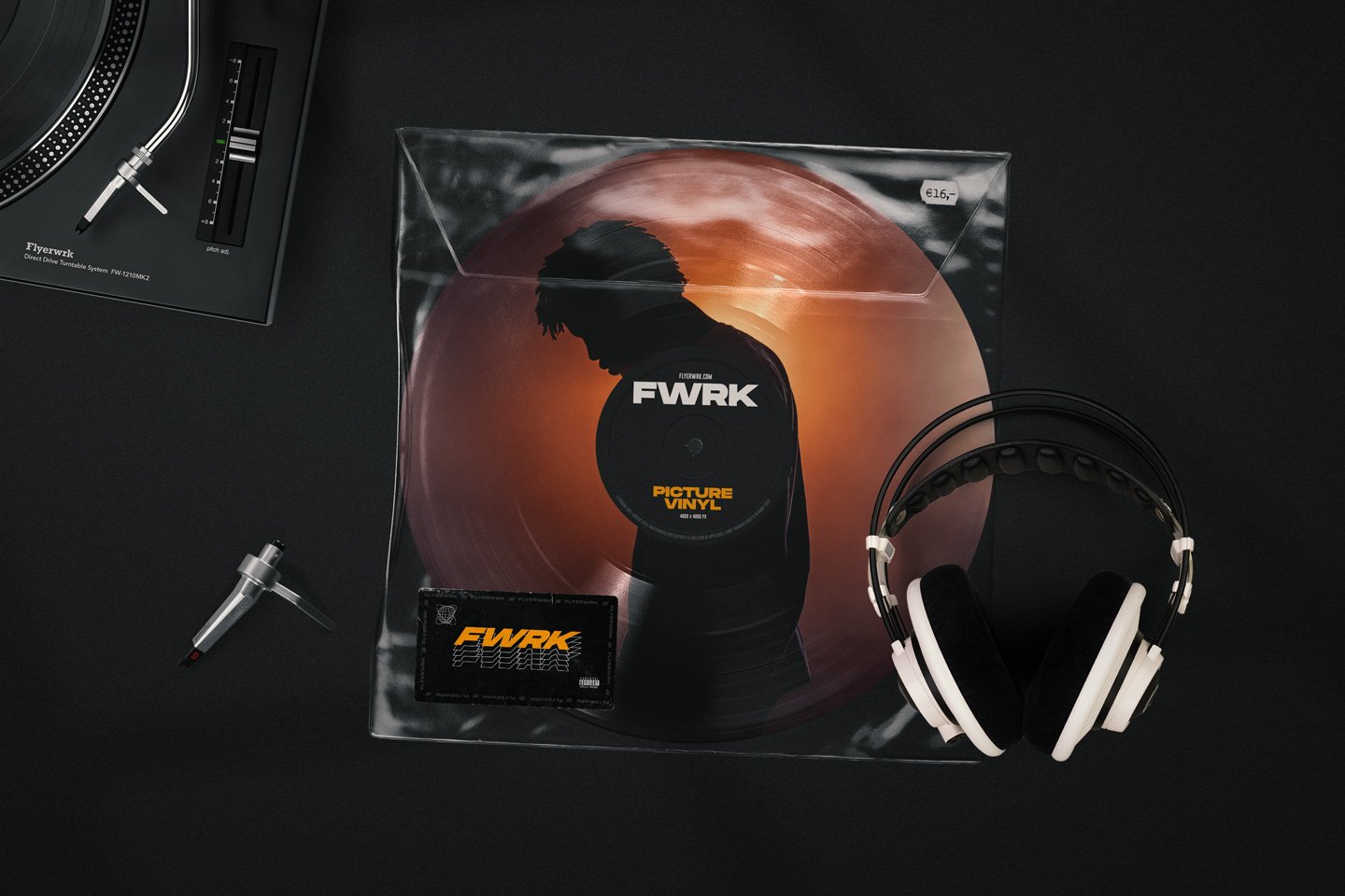 潮流复古黑胶唱片设计展示智能贴图PSD样机模板 Retro Vinyl Record Mockup插图8