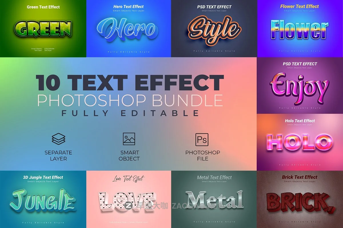 10款多彩卡通3D立体标题文字设计PS设计素材 Photoshop Text Effect Bundle 10 in 1插图 10款多彩卡通3D立体标题文字设计PS设计素材 Photoshop Text Effect Bundle 10 in 1插图