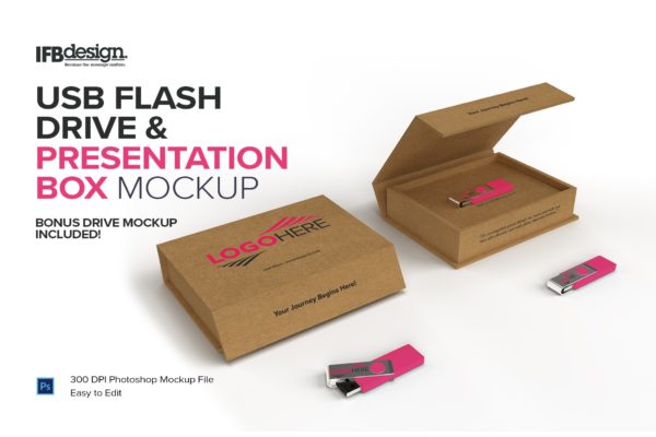 USB闪存盘驱动器包装纸盒设计展示样机 USB Flash Drive Presentation Box