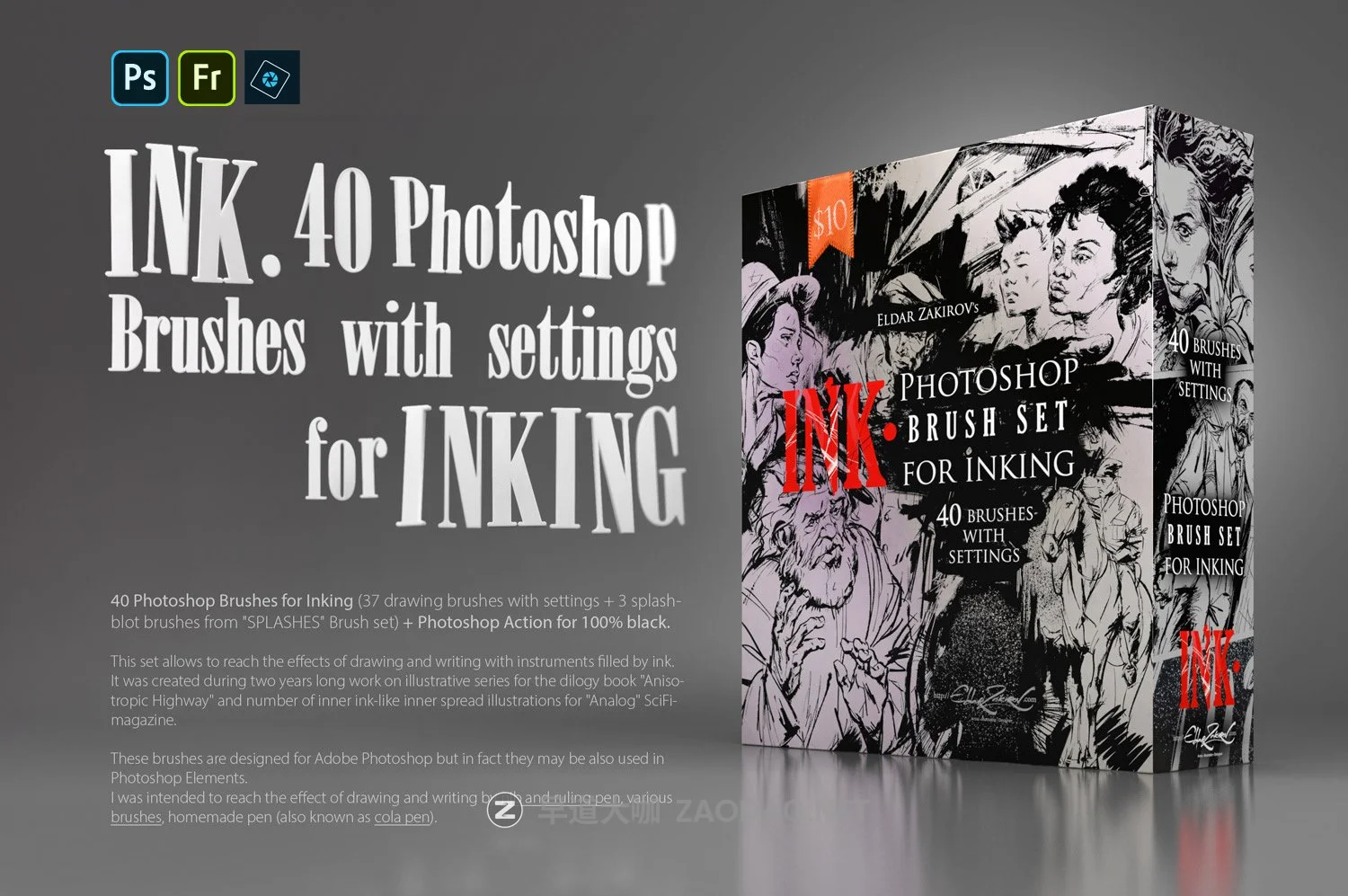 40款复古漫画水墨飞溅毛笔笔触绘画效果PS笔刷动作素材 INK. 40 Photoshop Brushes for Inking + Photoshop Action插图1 40款复古漫画水墨飞溅毛笔笔触绘画效果PS笔刷动作素材 INK. 40 Photoshop Brushes for Inking + Photoshop Action插图1