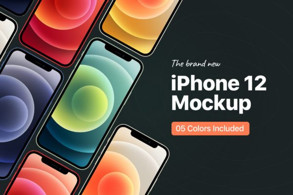 5款颜色应用程序APP设计苹果手机iPhone 12屏幕演示样机模板 iPhone 12 Mockup