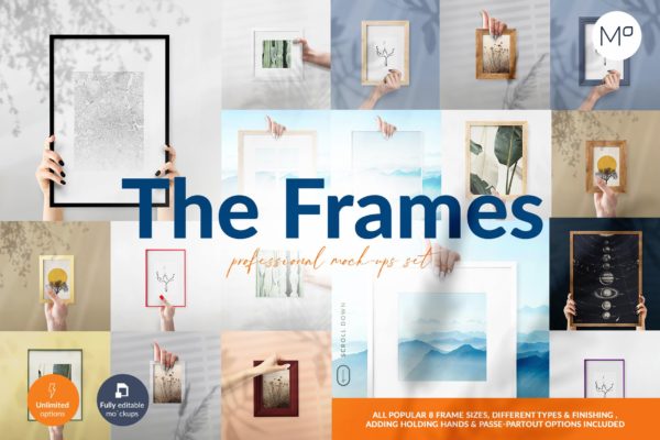 多规格艺术品海报相片展示相框样机合集 The Frames Mockups Set