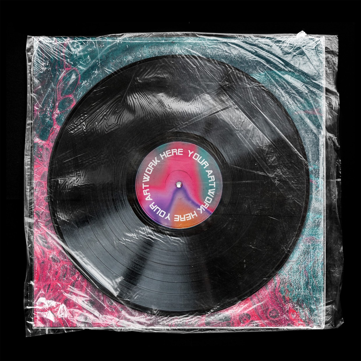 潮流褶皱黑胶唱片塑料袋包装封面设计展示贴图样机customizablevinyl