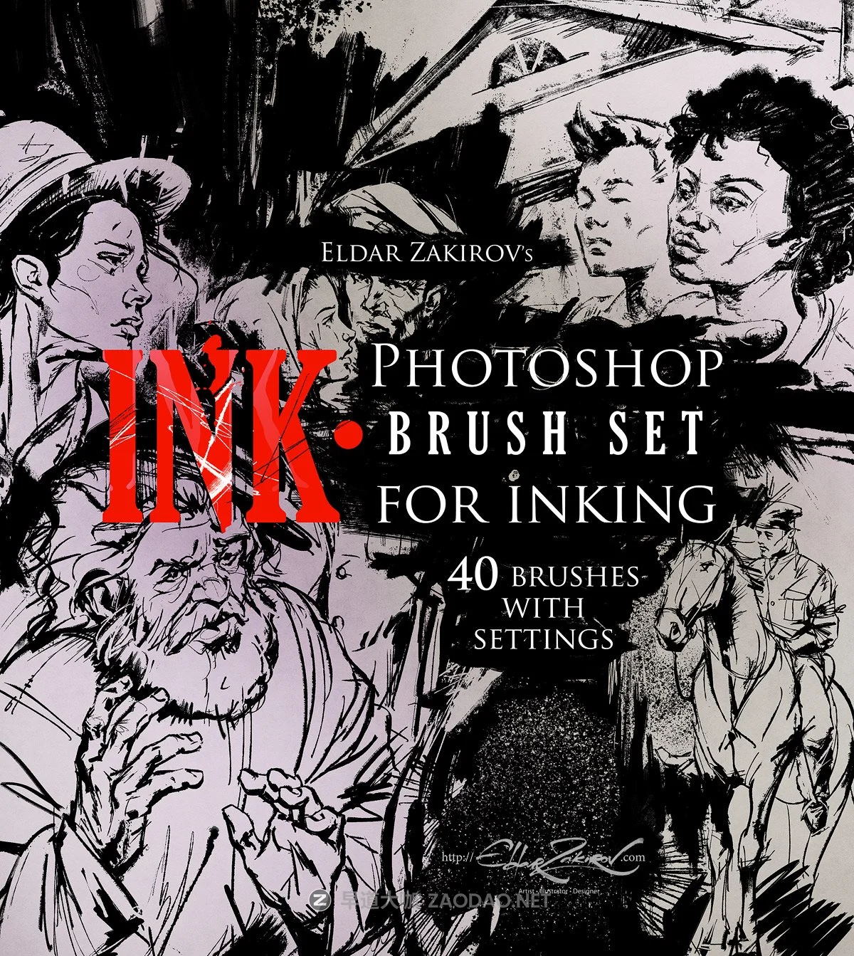40款复古漫画水墨飞溅毛笔笔触绘画效果PS笔刷动作素材 INK. 40 Photoshop Brushes for Inking + Photoshop Action插图2 40款复古漫画水墨飞溅毛笔笔触绘画效果PS笔刷动作素材 INK. 40 Photoshop Brushes for Inking + Photoshop Action插图2