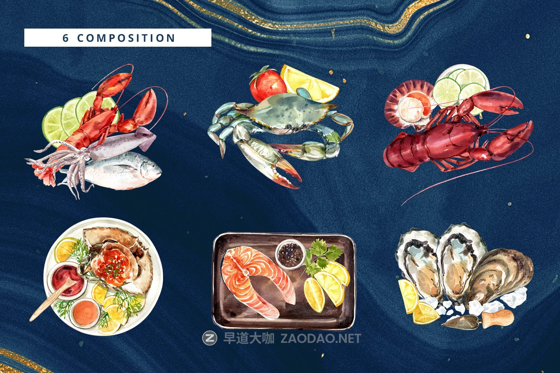 119个高清海鲜美食手绘水彩插画PNG透明背景图片素材 Seafood Watercolor Illustrarion Set插图1 119个高清海鲜美食手绘水彩插画PNG透明背景图片素材 Seafood Watercolor Illustrarion Set插图1