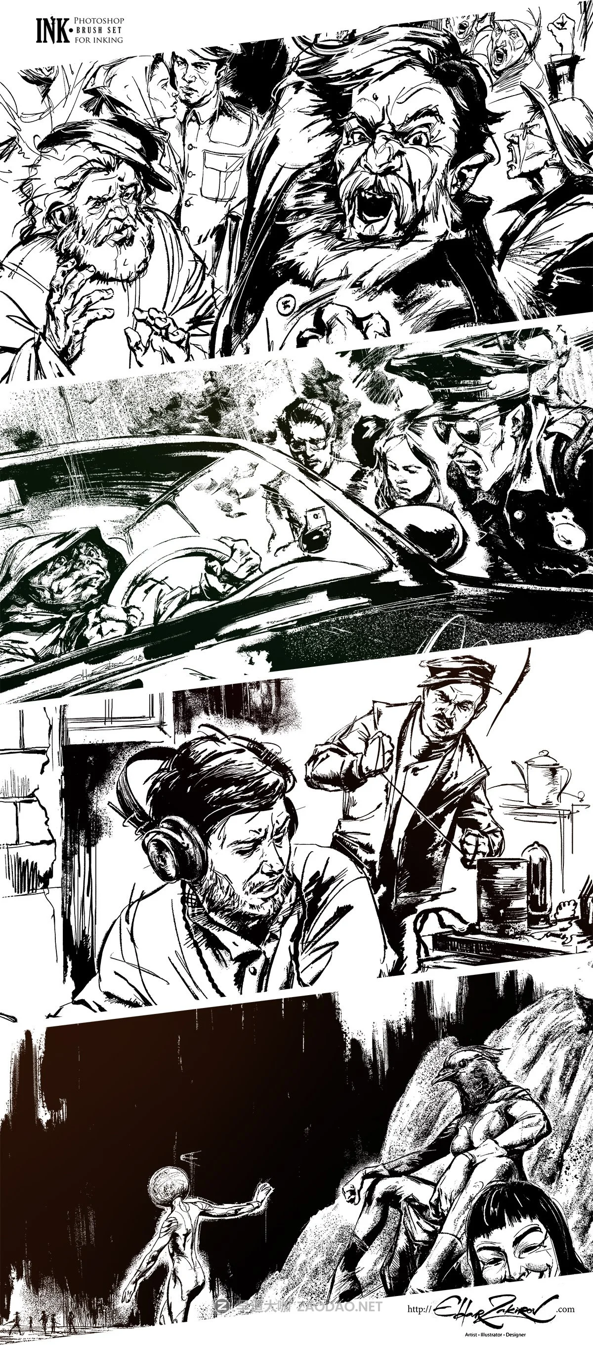 40款复古漫画水墨飞溅毛笔笔触绘画效果PS笔刷动作素材 INK. 40 Photoshop Brushes for Inking + Photoshop Action插图3 40款复古漫画水墨飞溅毛笔笔触绘画效果PS笔刷动作素材 INK. 40 Photoshop Brushes for Inking + Photoshop Action插图3