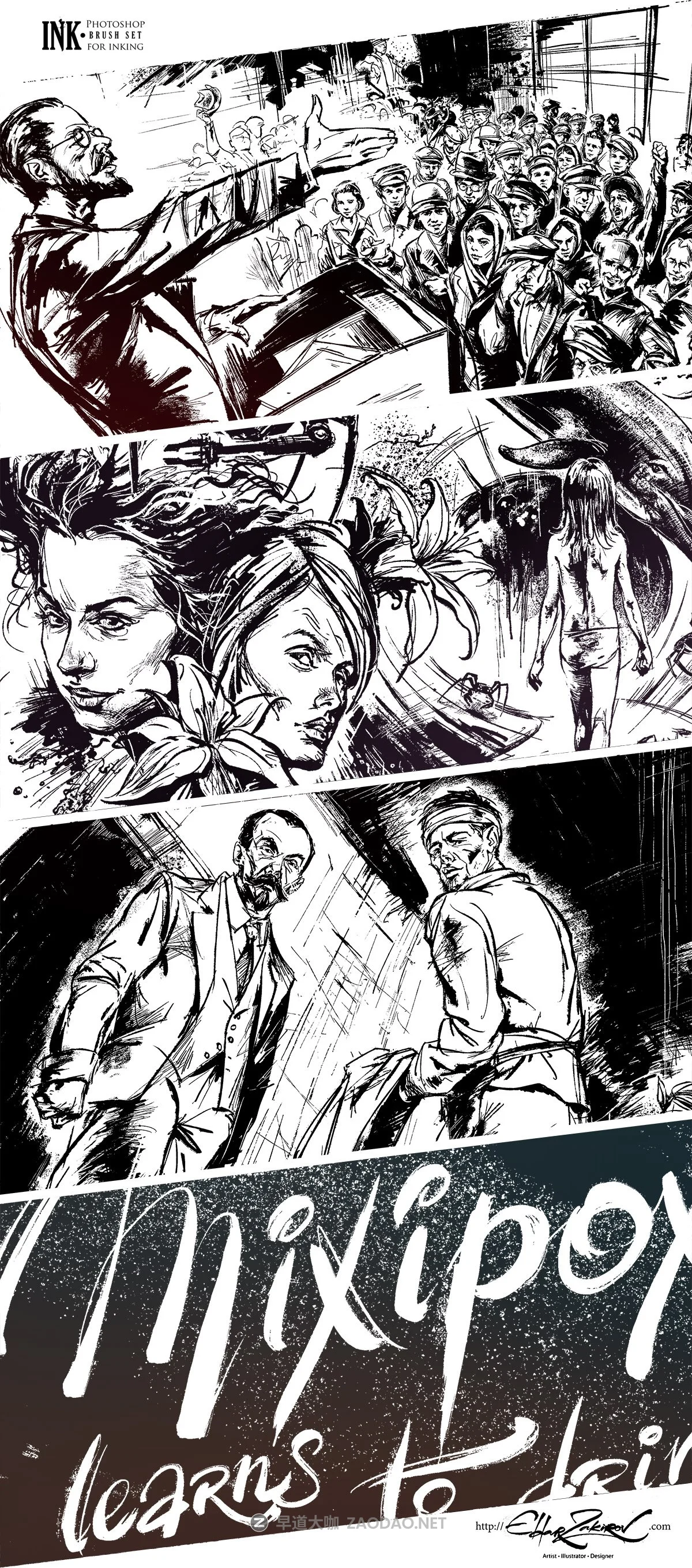 40款复古漫画水墨飞溅毛笔笔触绘画效果PS笔刷动作素材 INK. 40 Photoshop Brushes for Inking + Photoshop Action插图4 40款复古漫画水墨飞溅毛笔笔触绘画效果PS笔刷动作素材 INK. 40 Photoshop Brushes for Inking + Photoshop Action插图4