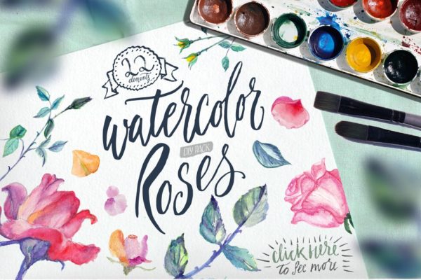 22款高清手绘玫瑰花花圈水彩画PNG透明图片素材 Watercolor Roses DIY Pack 22elements