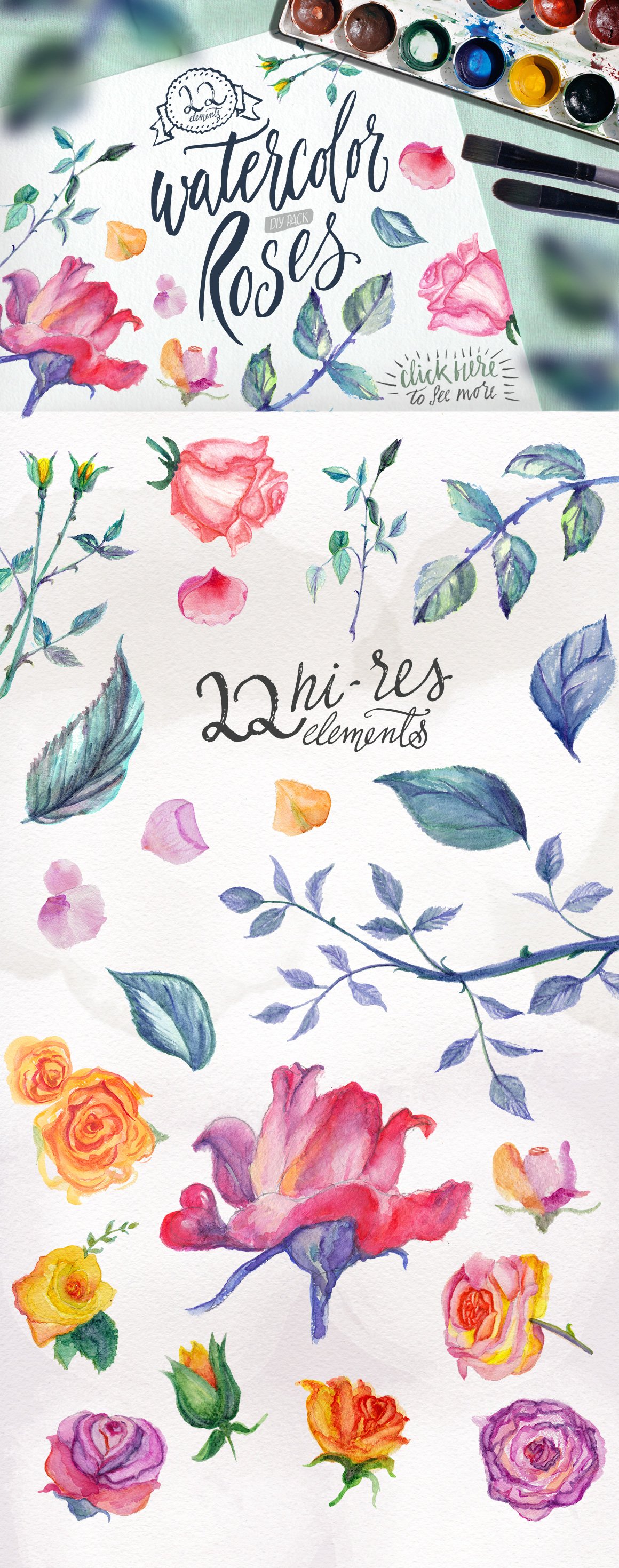 22款高清手绘玫瑰花花圈水彩画png透明图片素材watercolorrosesdiy