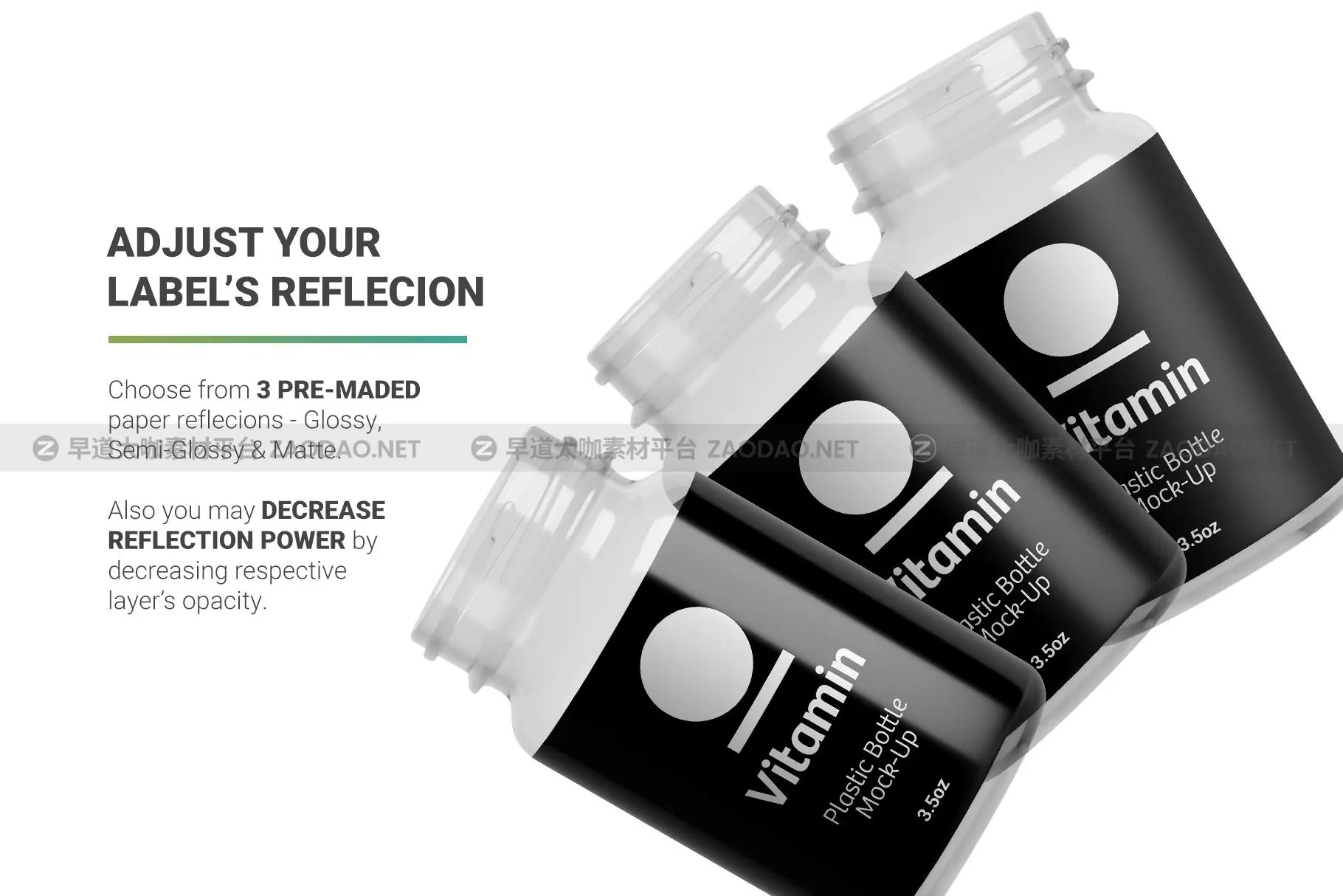高分辨率药物胶囊维生素塑料包装瓶设计展示样机 Vitamins Bottle Mockup插图6