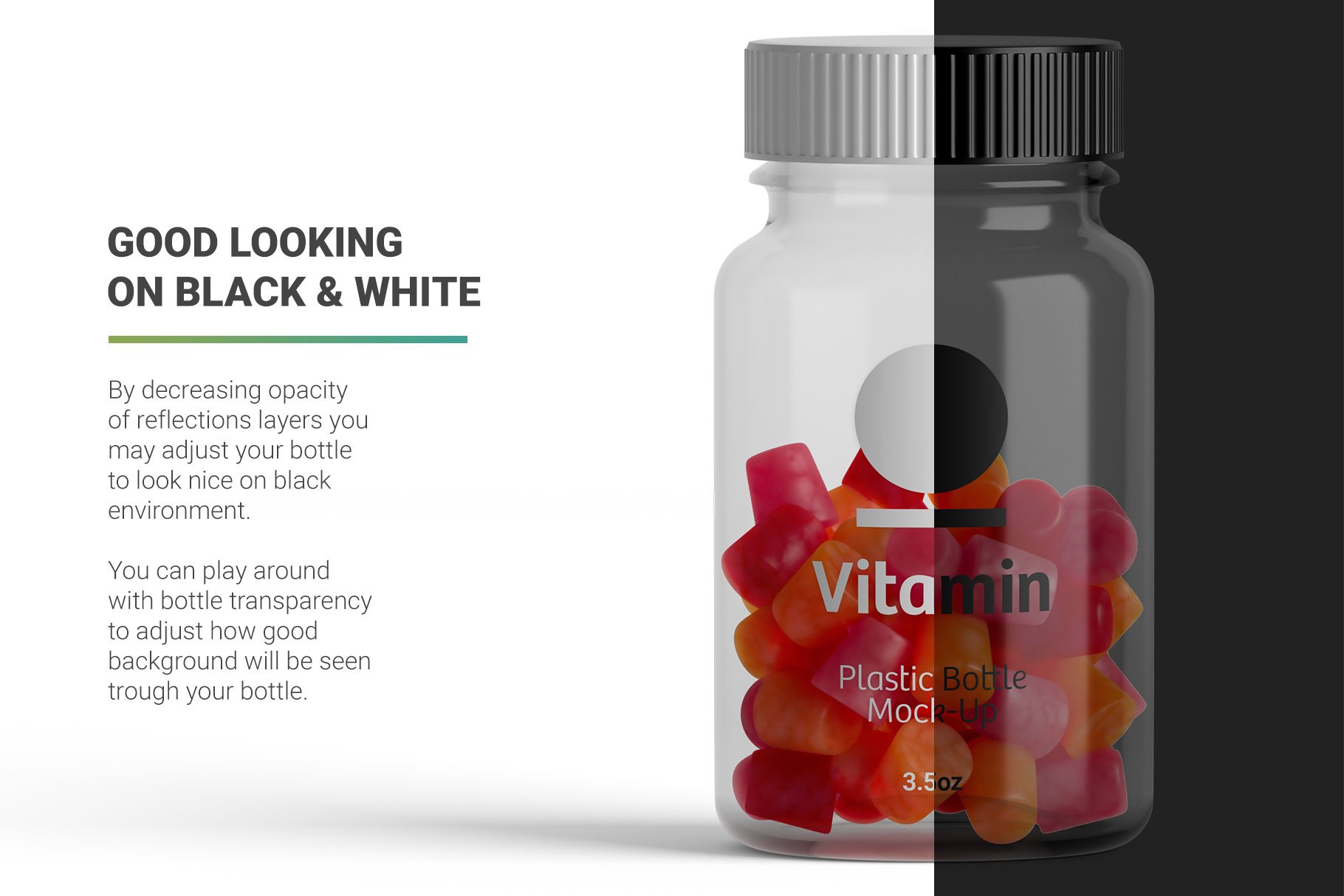 高分辨率药物胶囊维生素塑料包装瓶设计展示样机 Vitamins Bottle Mockup插图9 高分辨率药物胶囊维生素塑料包装瓶设计展示样机 Vitamins Bottle Mockup插图9