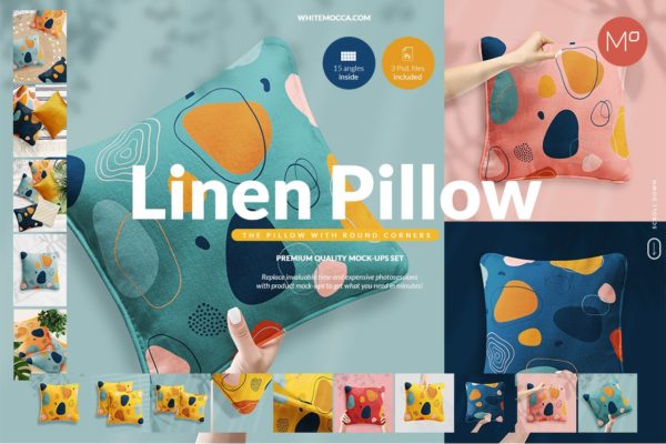 15个角度亚麻抱枕枕头印花图案设计展示样机合集 Linen Pillow 15x Mockups Set