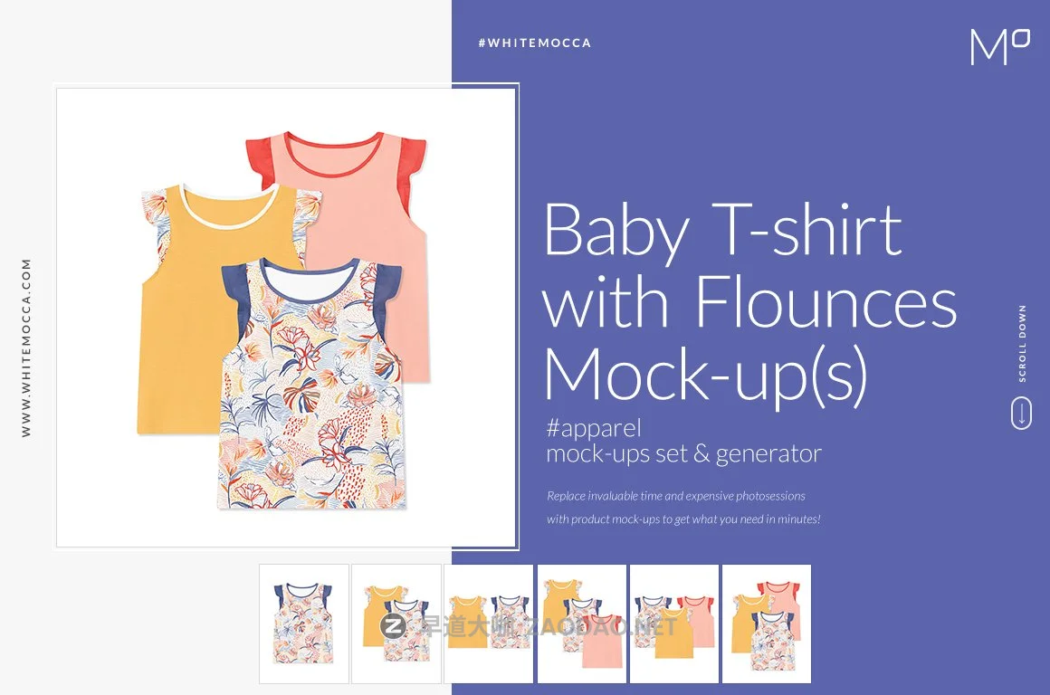 荷叶边女婴吊带背心印花图案设计展示贴图样机 Baby T-shirt With Flounces Mockups插图 荷叶边女婴吊带背心印花图案设计展示贴图样机 Baby T-shirt With Flounces Mockups插图