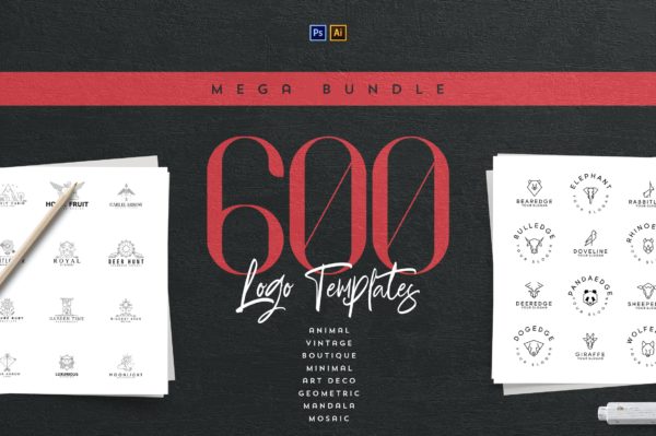 600+徽标标志LOGO设计矢量模板素材 Mega Bundle – 600 Logo Templates