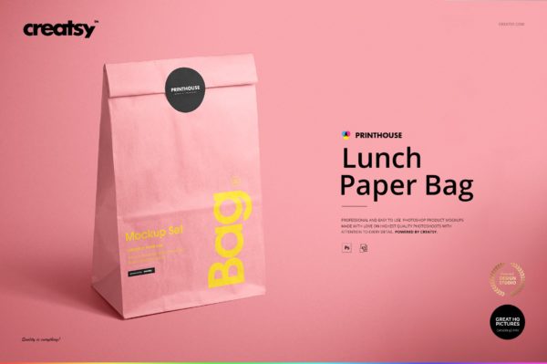 9款现代时尚食品外卖牛皮纸包装袋设计贴图样机合集 Lunch Bag Mockup Set