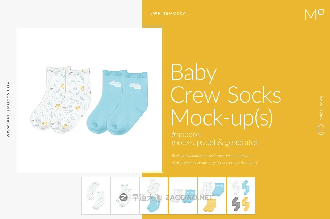 婴儿长装袜子印花图案设计展示贴图样机合集 Baby Crew Socks Mockups Set插图 婴儿长装袜子印花图案设计展示贴图样机合集 Baby Crew Socks Mockups Set插图