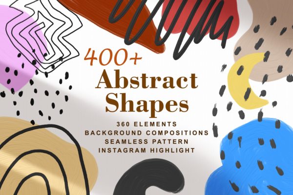 400+抽象水彩丙烯酸艺术线条背景纹理图片设计素材 400+ Abstract Shapes Textured Elements