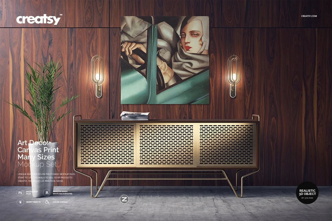 豪华室内装饰画艺术品设计展示贴图样机模板 Art Deco Canvas Print Mockup插图 豪华室内装饰画艺术品设计展示贴图样机模板 Art Deco Canvas Print Mockup插图