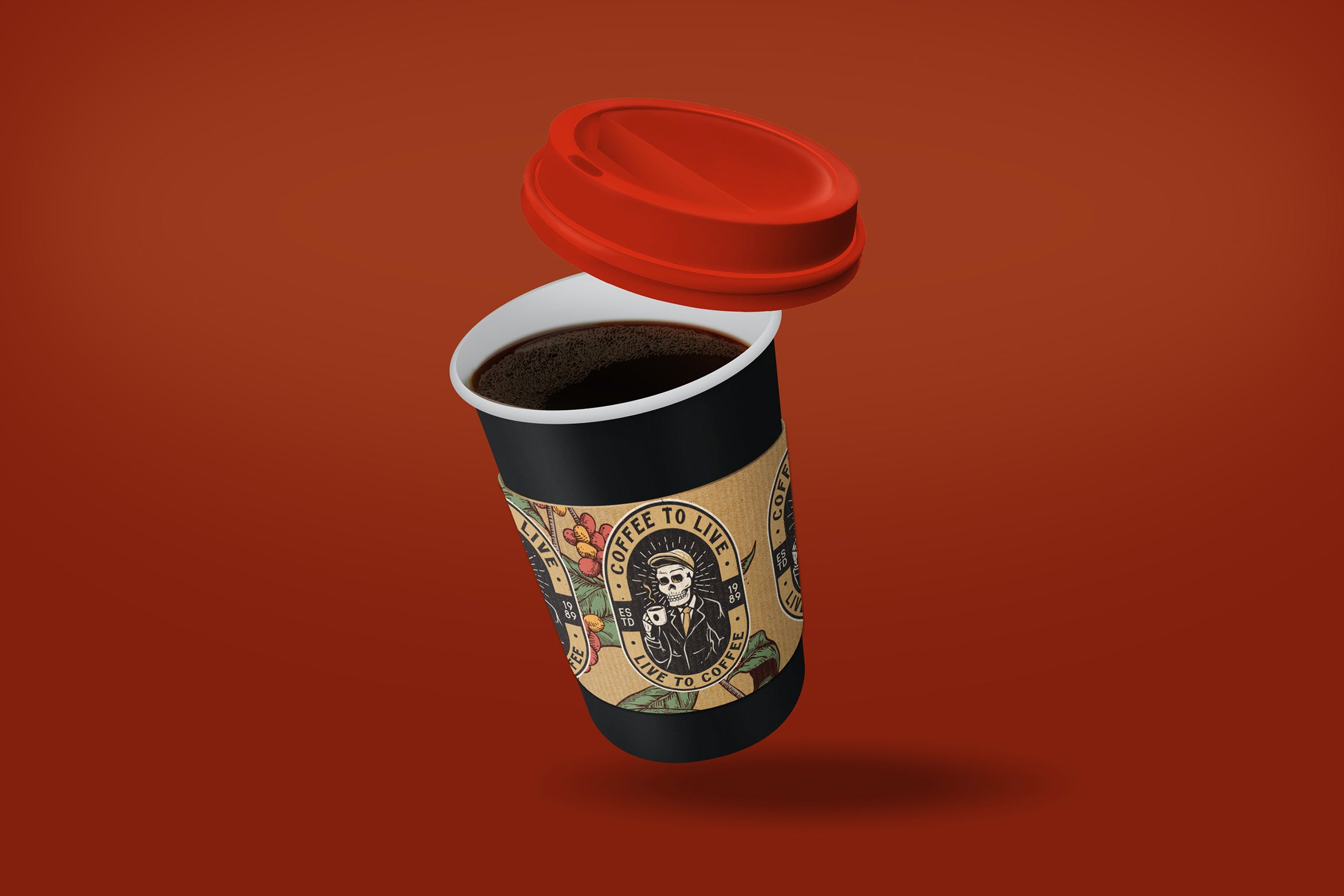 一次性外卖咖啡纸杯设计展示贴图样机coffeecupsleevemockup