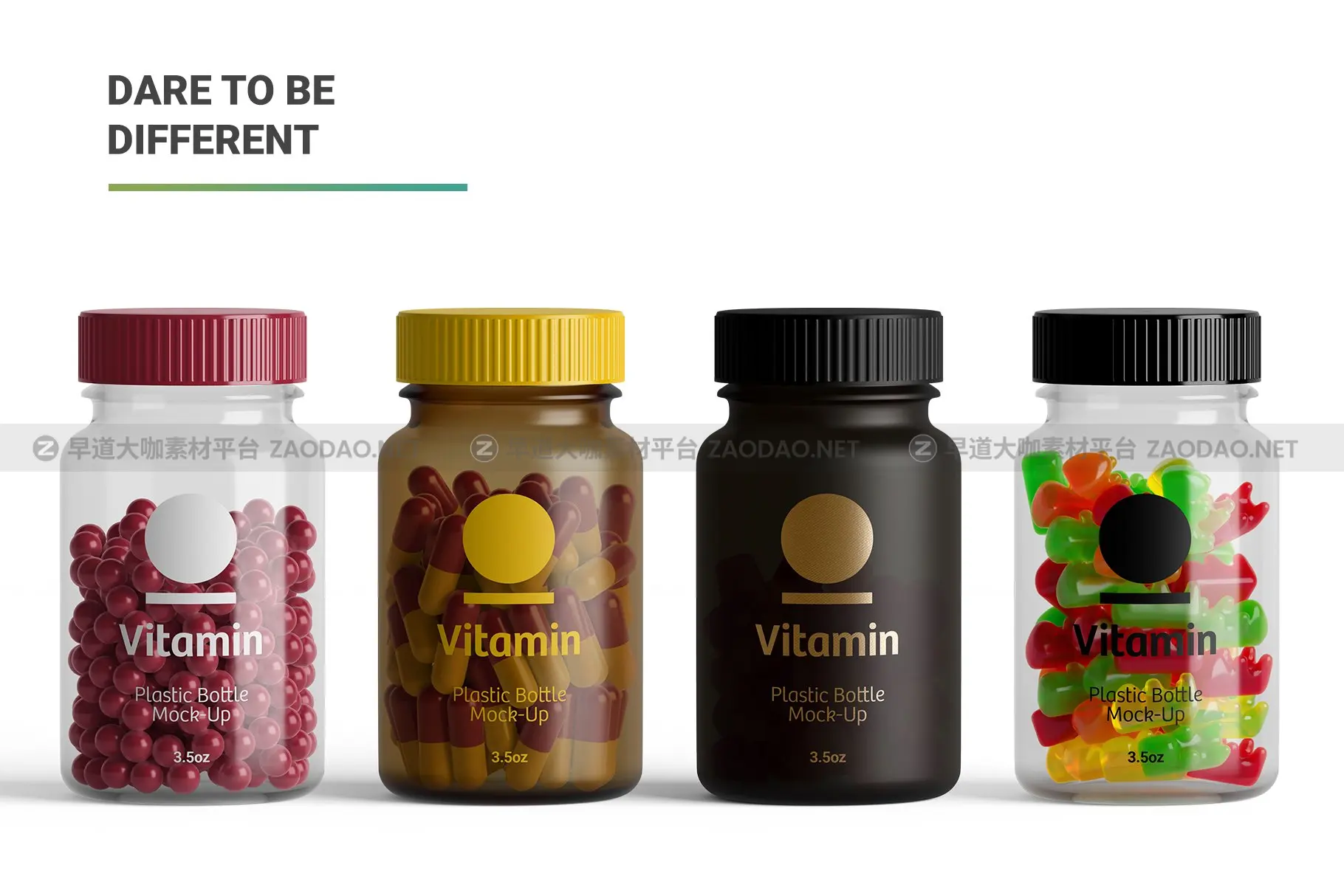 高分辨率药物胶囊维生素塑料包装瓶设计展示样机 Vitamins Bottle Mockup插图10