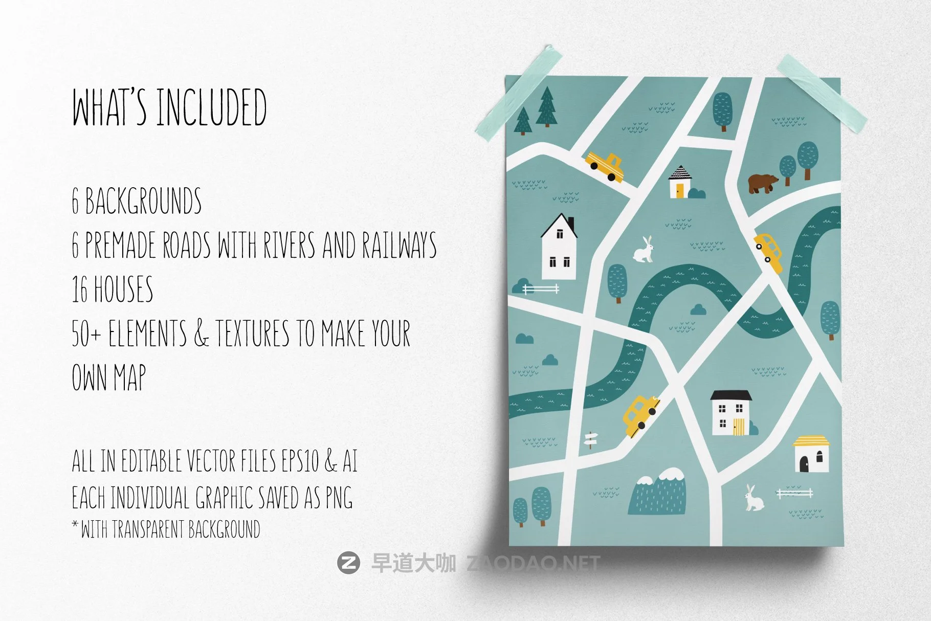 卡通儿童地图创作者服装印花图案设计矢量素材套装 Kids Map Creator Set插图1 卡通儿童地图创作者服装印花图案设计矢量素材套装 Kids Map Creator Set插图1