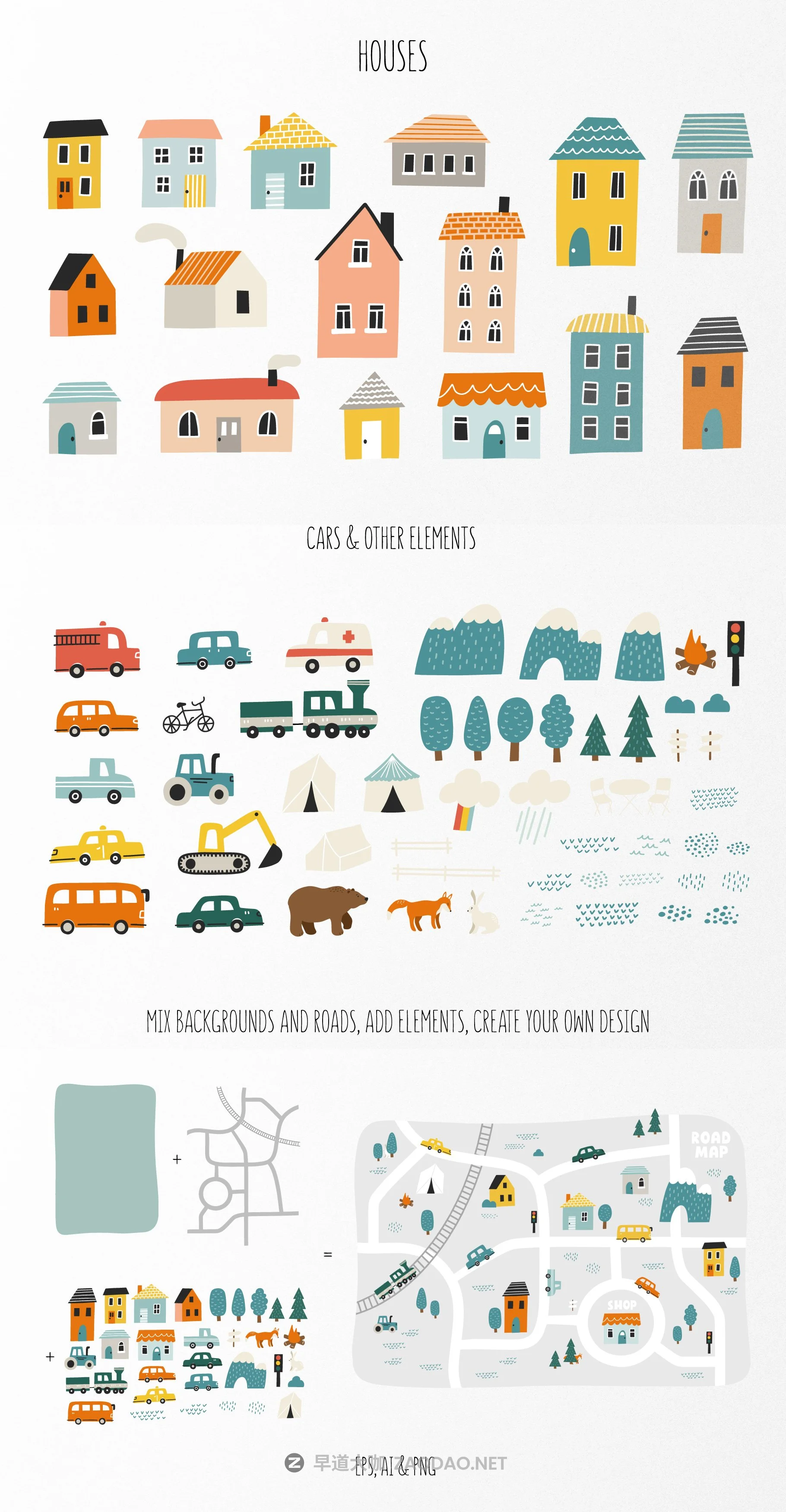 卡通儿童地图创作者服装印花图案设计矢量素材套装 Kids Map Creator Set插图3 卡通儿童地图创作者服装印花图案设计矢量素材套装 Kids Map Creator Set插图3