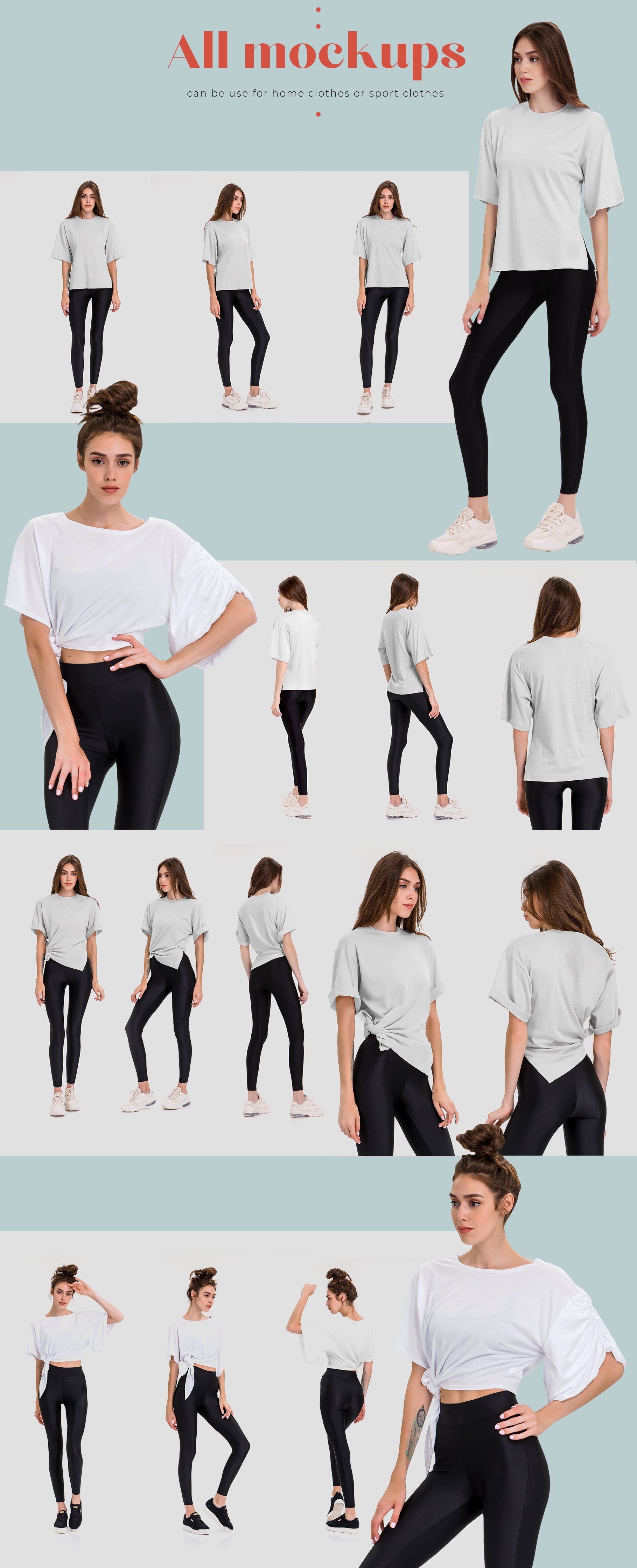 休闲女式运动t恤设计贴图展示样机 casual sport t-shirt mockups