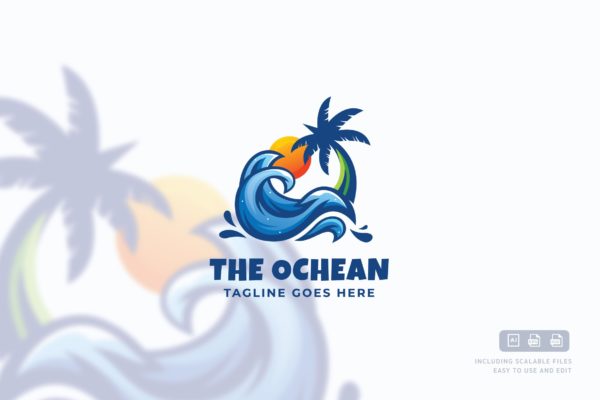 海洋徽标标志Logo是矢量模板素材 The Ocean Logo Template