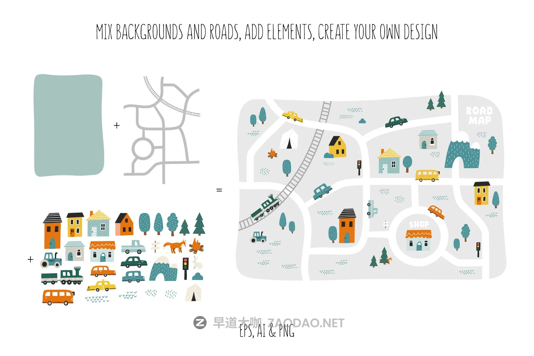 卡通儿童地图创作者服装印花图案设计矢量素材套装 Kids Map Creator Set插图5 卡通儿童地图创作者服装印花图案设计矢量素材套装 Kids Map Creator Set插图5