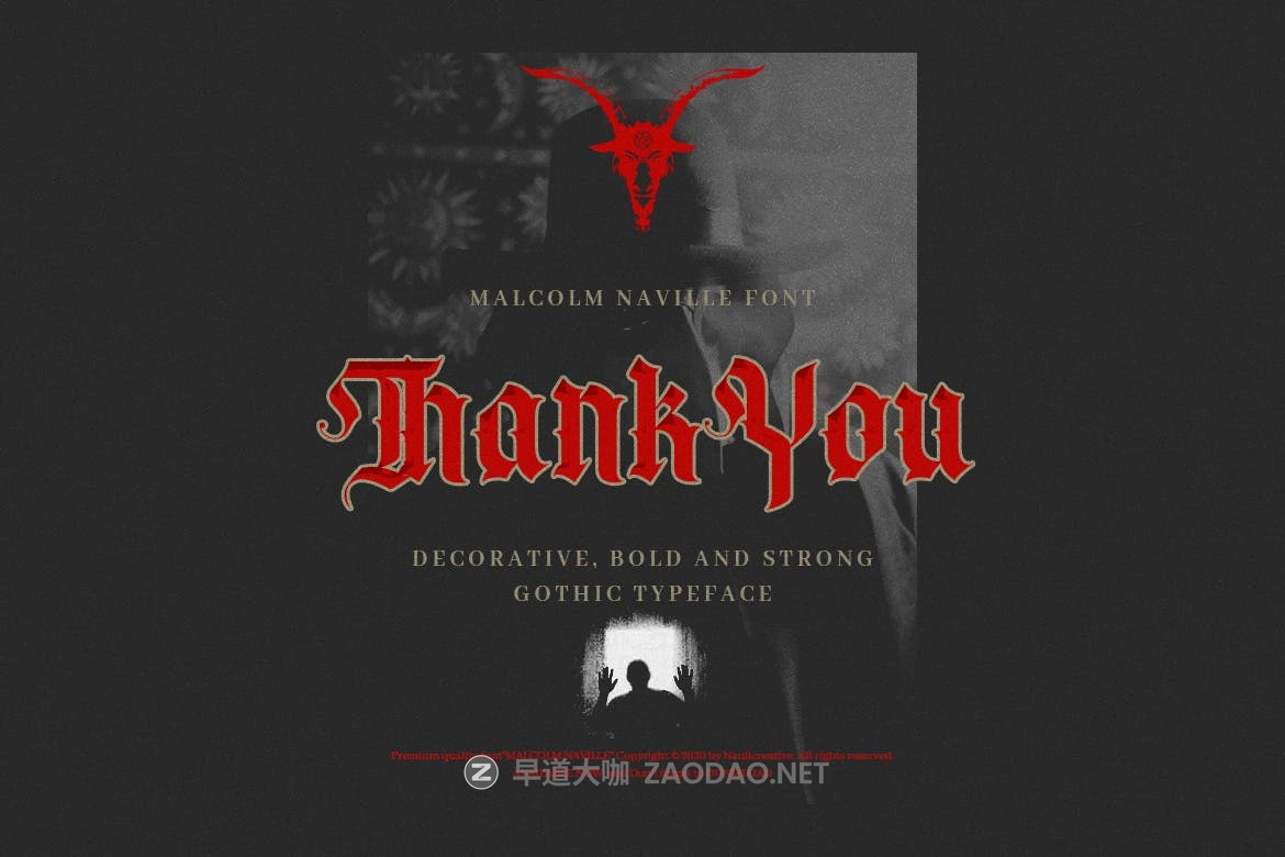 复古哥特式海报标题Logo文字英文字体设计素材 Malcolm Naville – Vintage Gothic Blackletter插图8 复古哥特式海报标题Logo文字英文字体设计素材 Malcolm Naville – Vintage Gothic Blackletter插图8