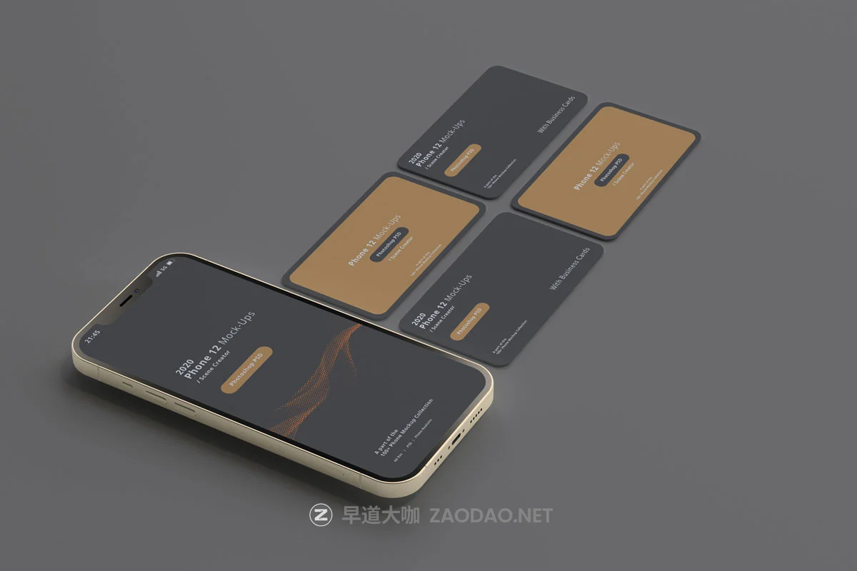 12款带名片苹果手机iPhone 12屏幕演示样机 2020 Smart Phone 12 Mockups With Business Cards插图9 12款带名片苹果手机iPhone 12屏幕演示样机 2020 Smart Phone 12 Mockups With Business Cards插图9