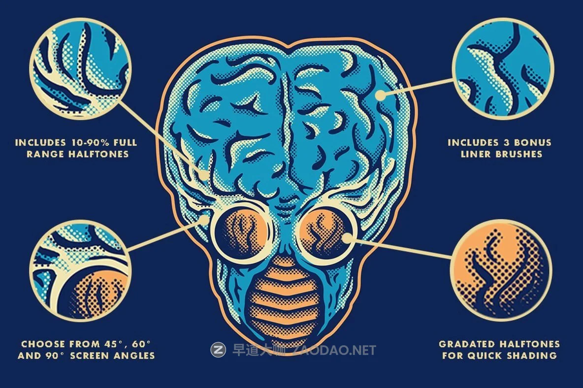 255款复古半调波浪线条绘画笔刷PS笔刷素材 Horrific Halftones Photoshop Brushes插图3 255款复古半调波浪线条绘画笔刷PS笔刷素材 Horrific Halftones Photoshop Brushes插图3