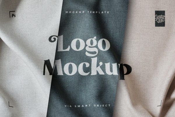 逼真徽标Logo设计织物面料展示贴图样机 Fabric Print Effect Logo Mockup