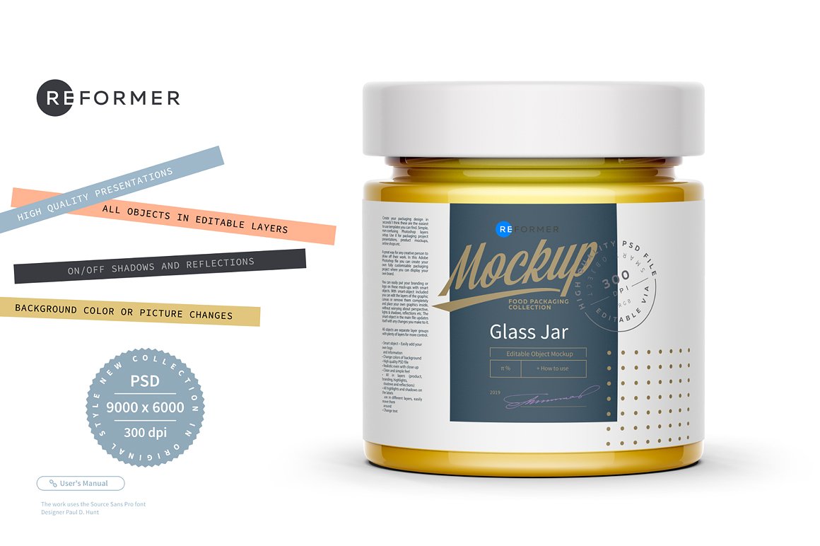 蜂蜜玻璃包装罐标签设计展示样机 Glass Jar with Honey Mockup插图