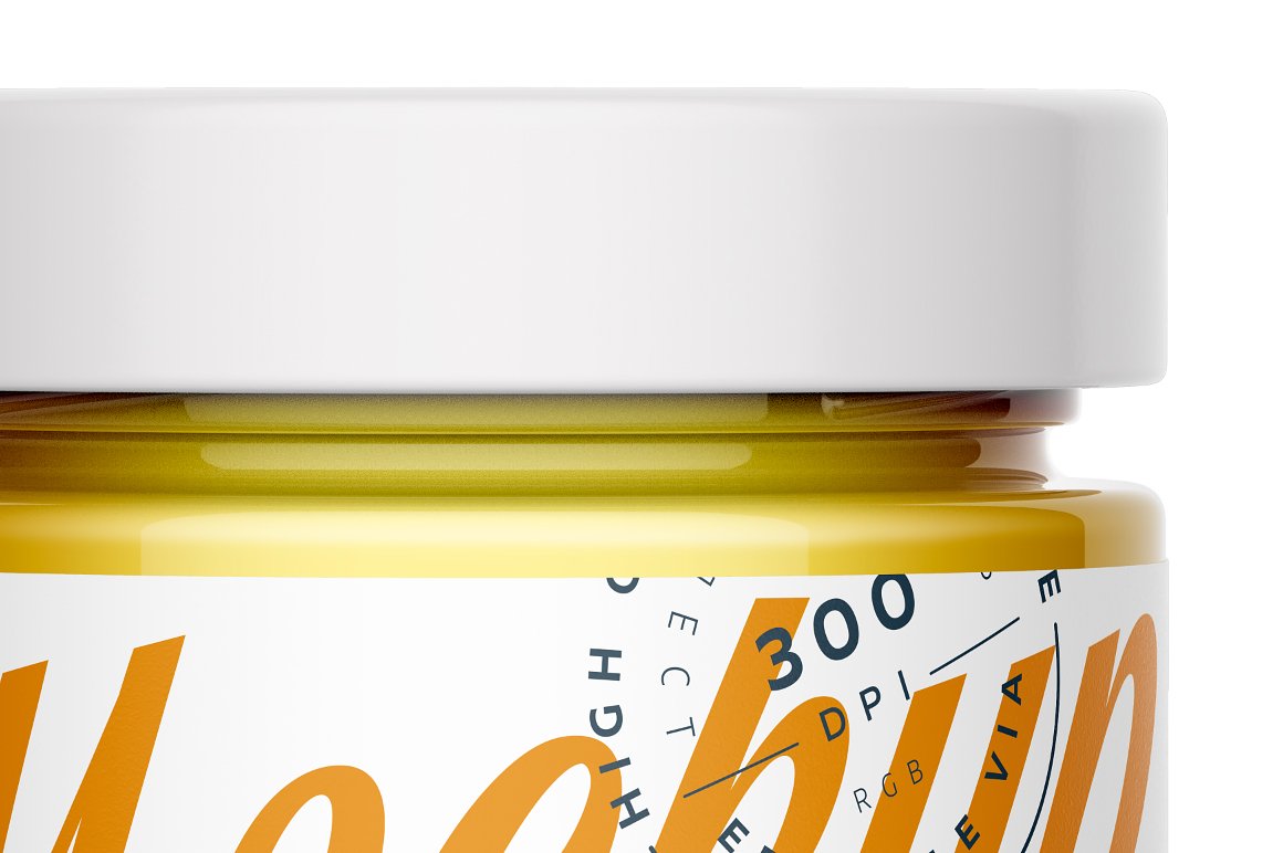 蜂蜜玻璃包装罐标签设计展示样机 Glass Jar with Honey Mockup插图1