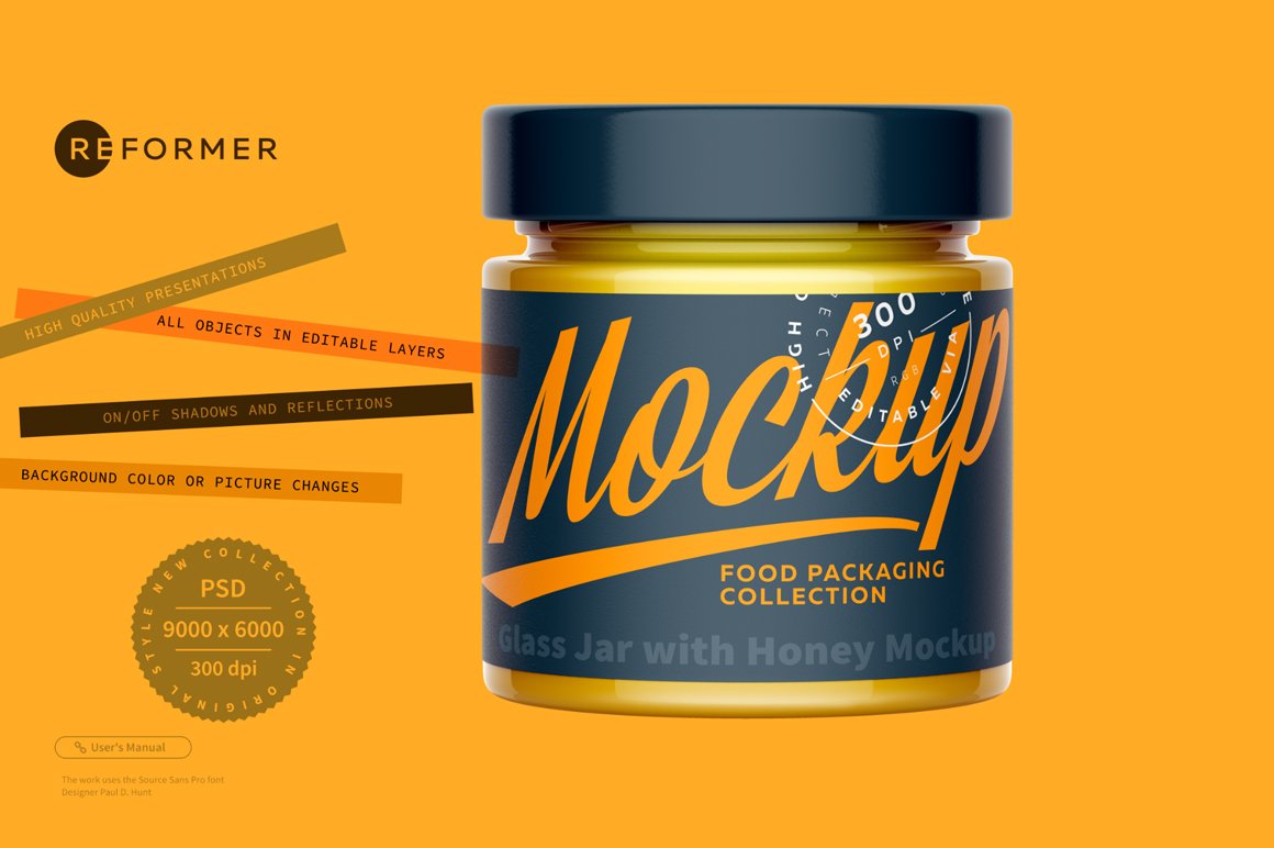 蜂蜜玻璃包装罐标签设计展示样机 Glass Jar with Honey Mockup插图4
