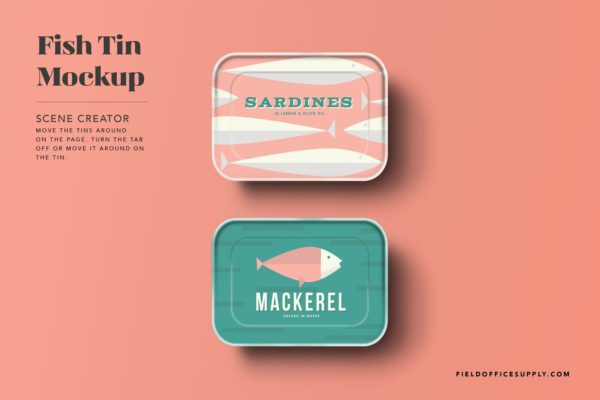 简洁鱼罐头锡罐设计展示贴图样机模板 Sardine Tin Mockup