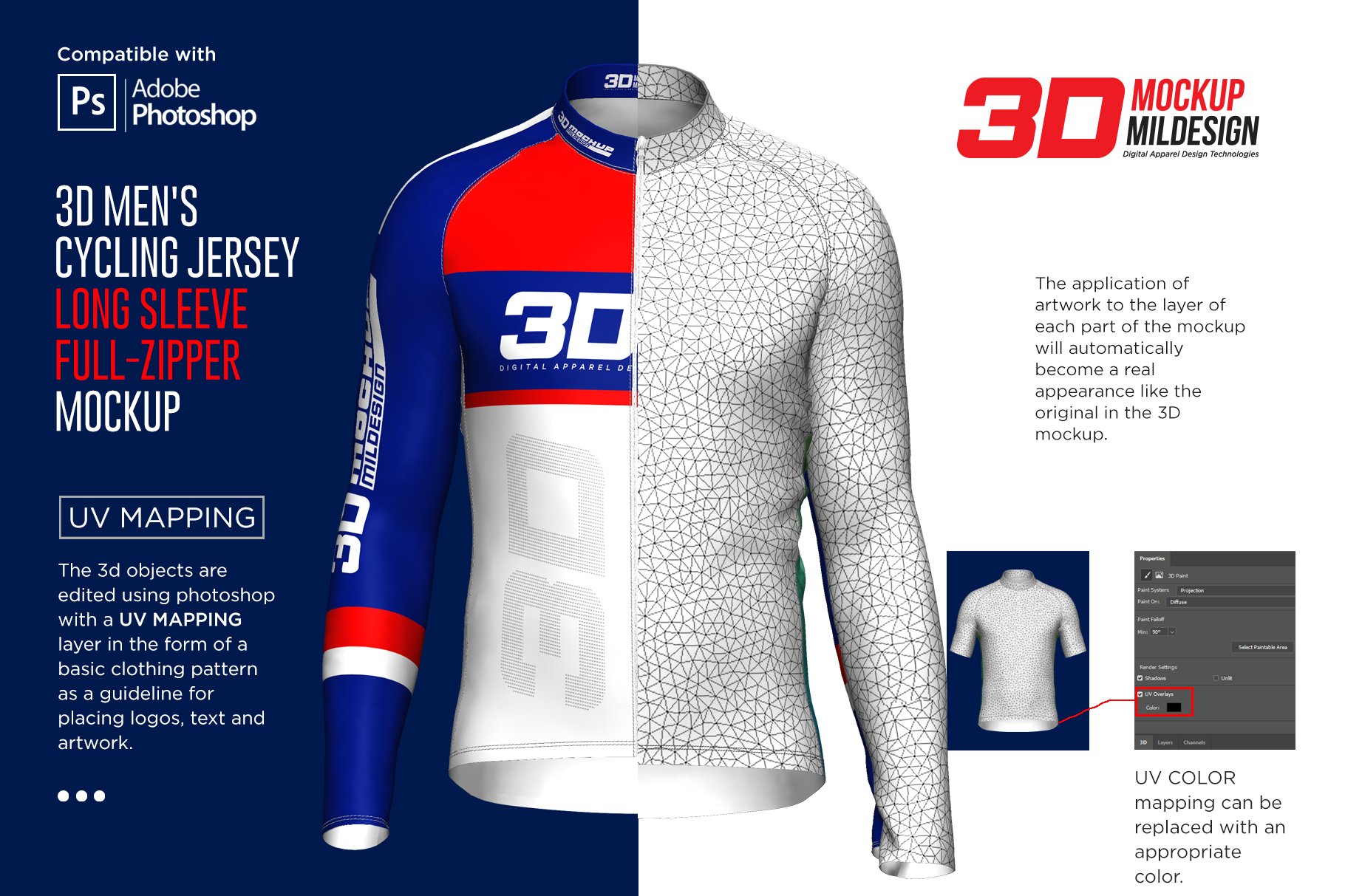 3D男士骑行服印花图案设计展示贴图样机 3D Mens Cycling Jersey Fullzip LS插图1 3D男士骑行服印花图案设计展示贴图样机 3D Mens Cycling Jersey Fullzip LS插图1