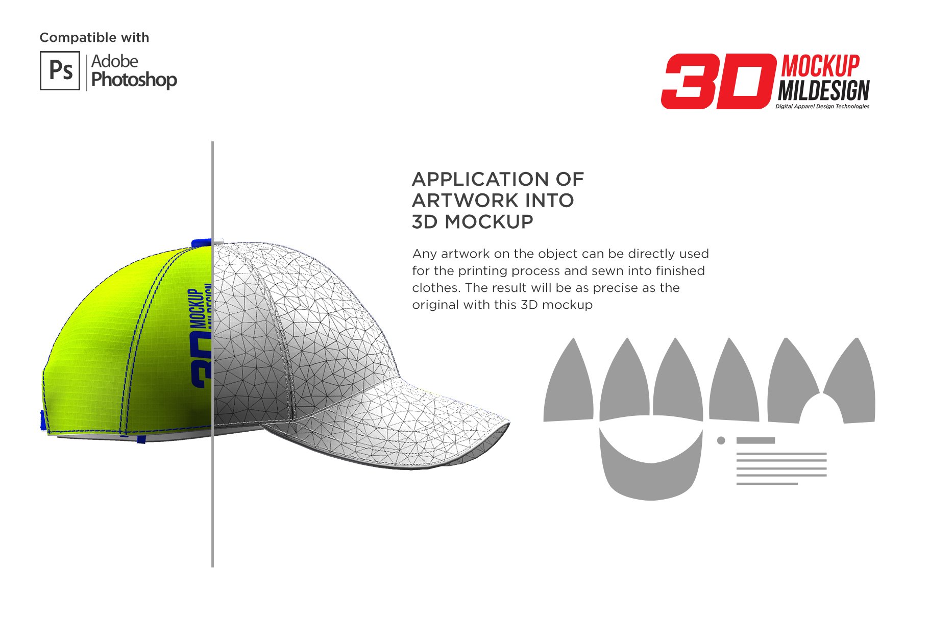 3D半球帽印花图案设计展示贴图样机模板 3D Baseball Cap Mockup插图2