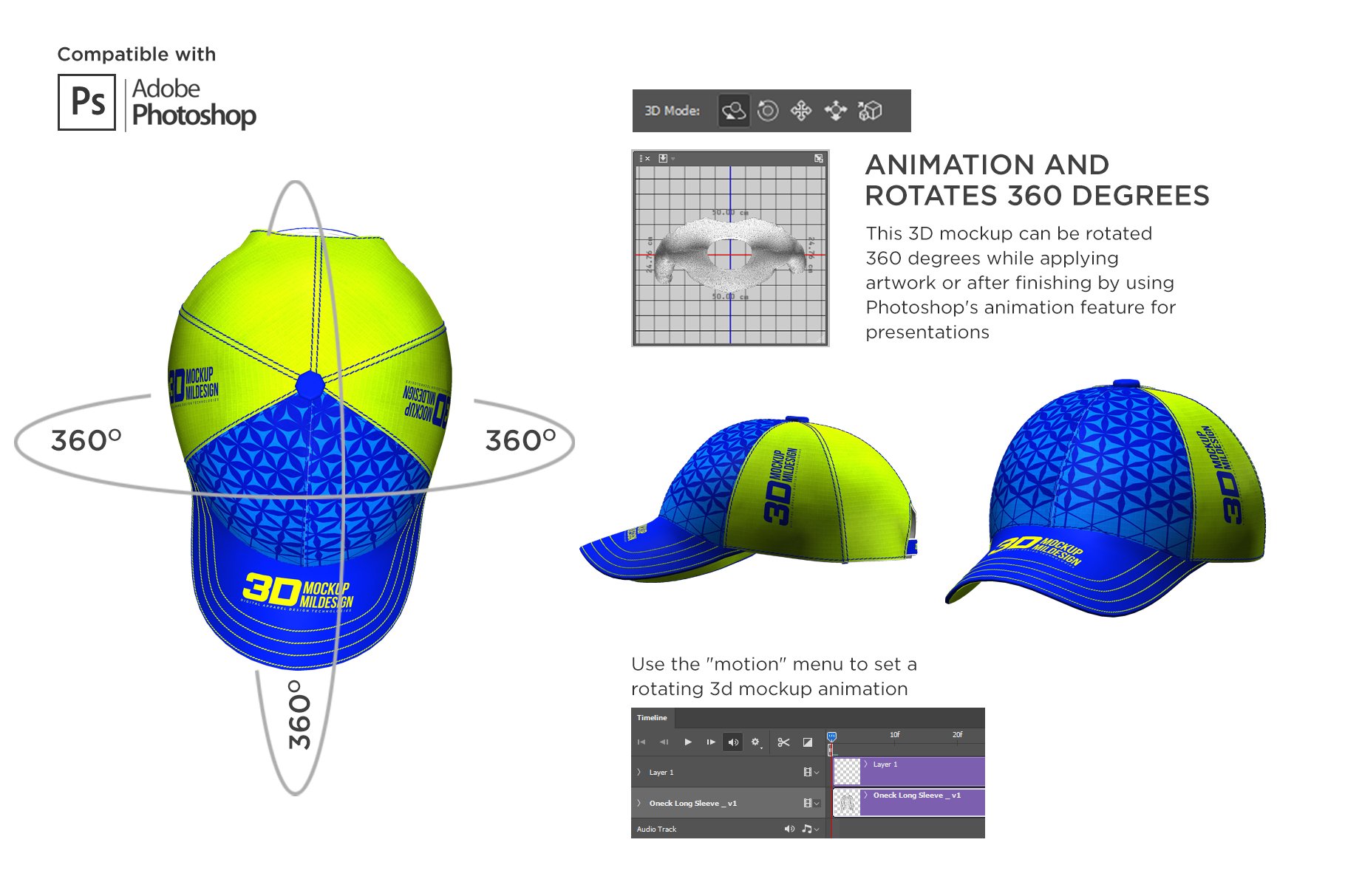 3D半球帽印花图案设计展示贴图样机模板 3D Baseball Cap Mockup插图3