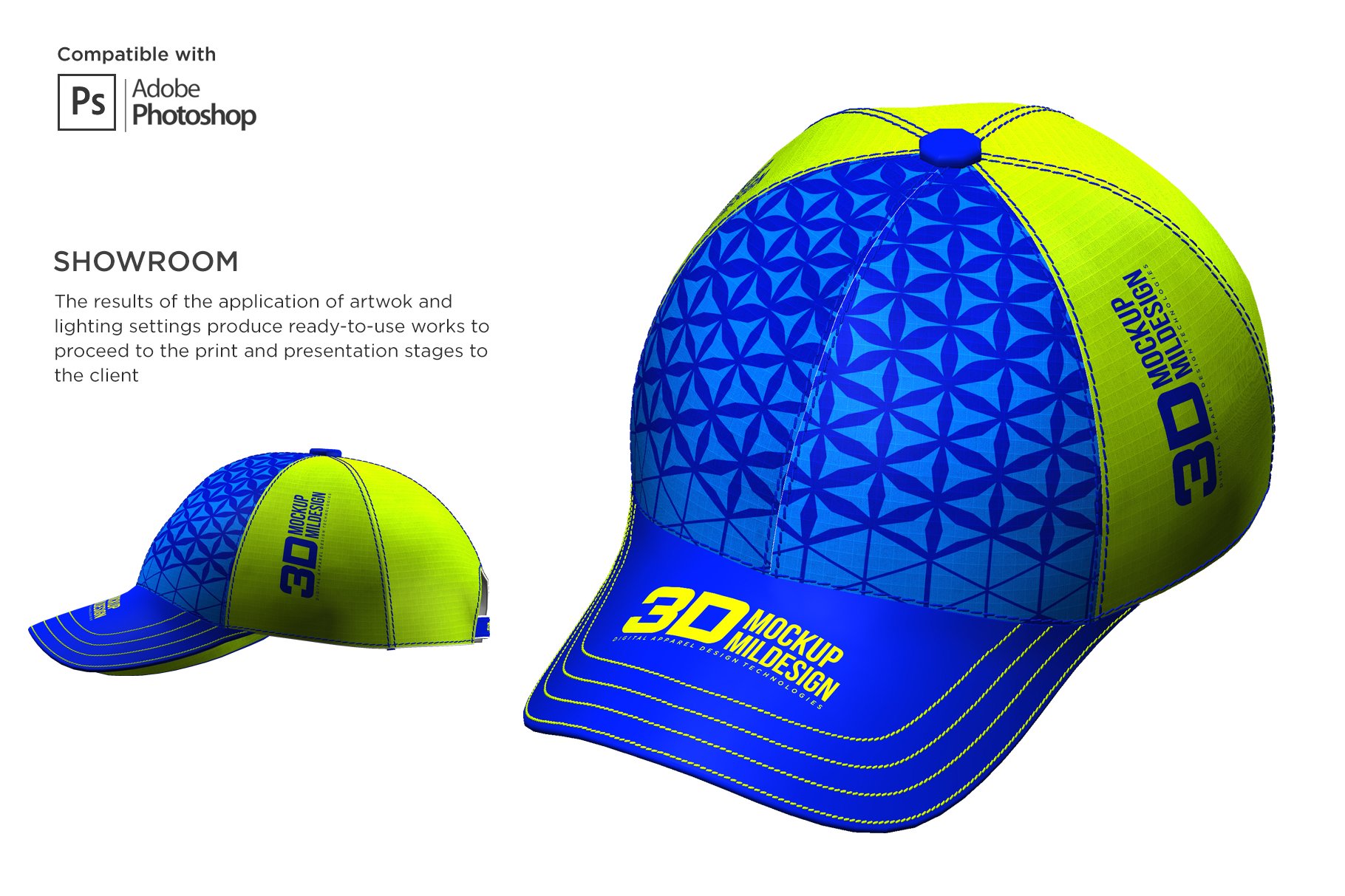 3D半球帽印花图案设计展示贴图样机模板 3D Baseball Cap Mockup插图5