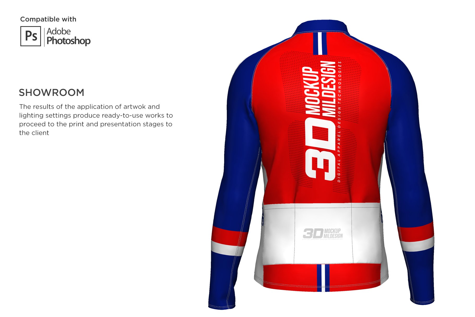 3D男士骑行服印花图案设计展示贴图样机 3D Mens Cycling Jersey Fullzip LS插图5 3D男士骑行服印花图案设计展示贴图样机 3D Mens Cycling Jersey Fullzip LS插图5