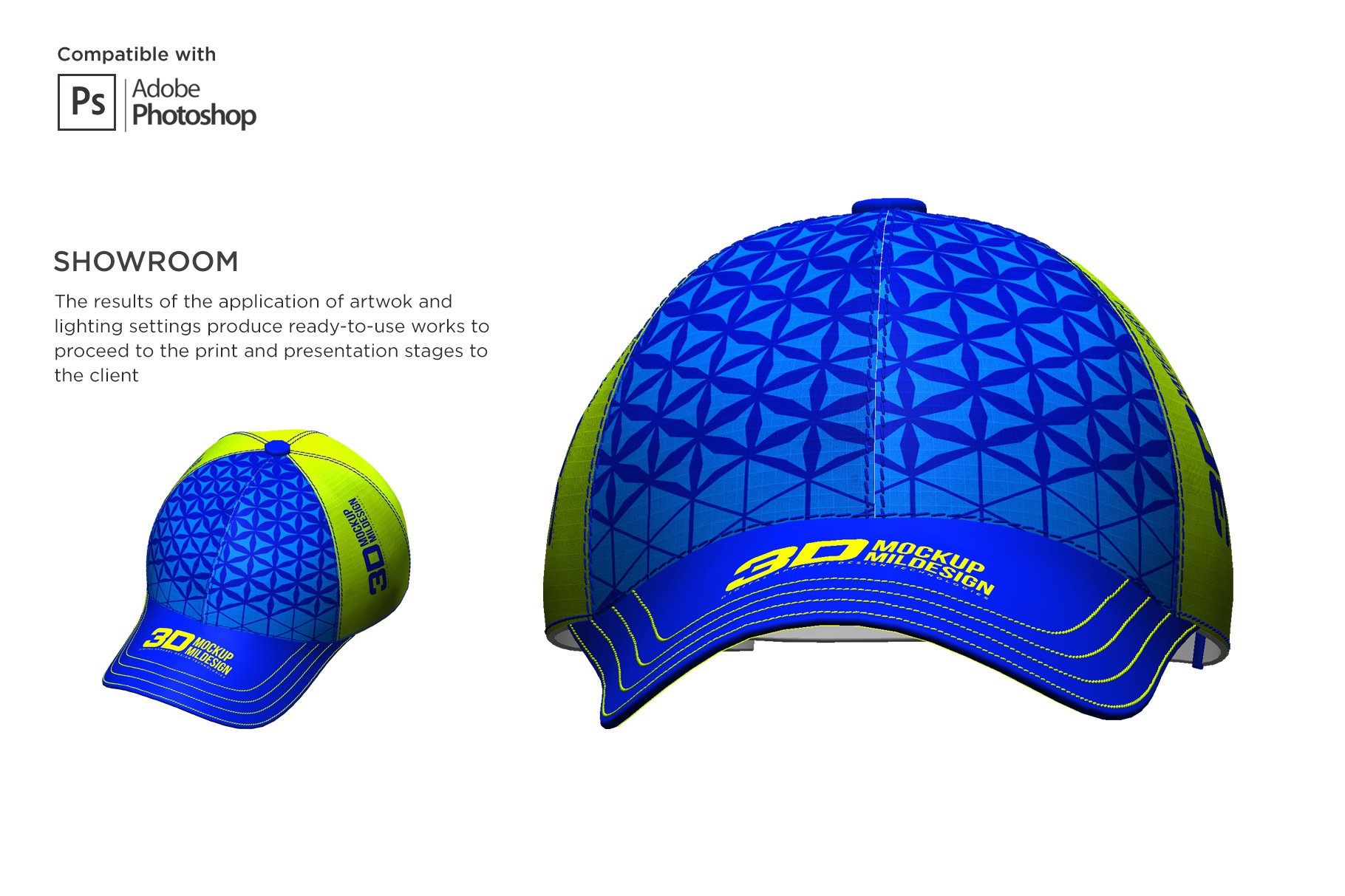 3D半球帽印花图案设计展示贴图样机模板 3D Baseball Cap Mockup插图7