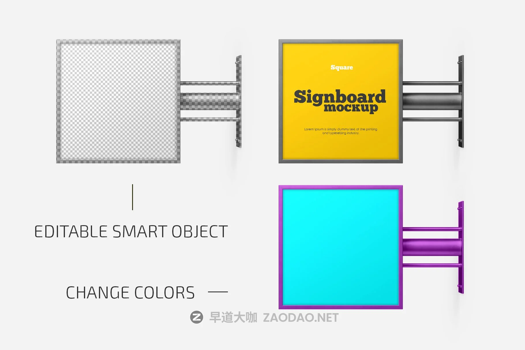 方形徽标招牌标牌设计贴图样机模板集 Square Signboard Mockup Set插图1 方形徽标招牌标牌设计贴图样机模板集 Square Signboard Mockup Set插图1