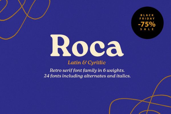 时尚优雅复古杂志海报标题文字设计衬线英文字体素材 Roca Font Family