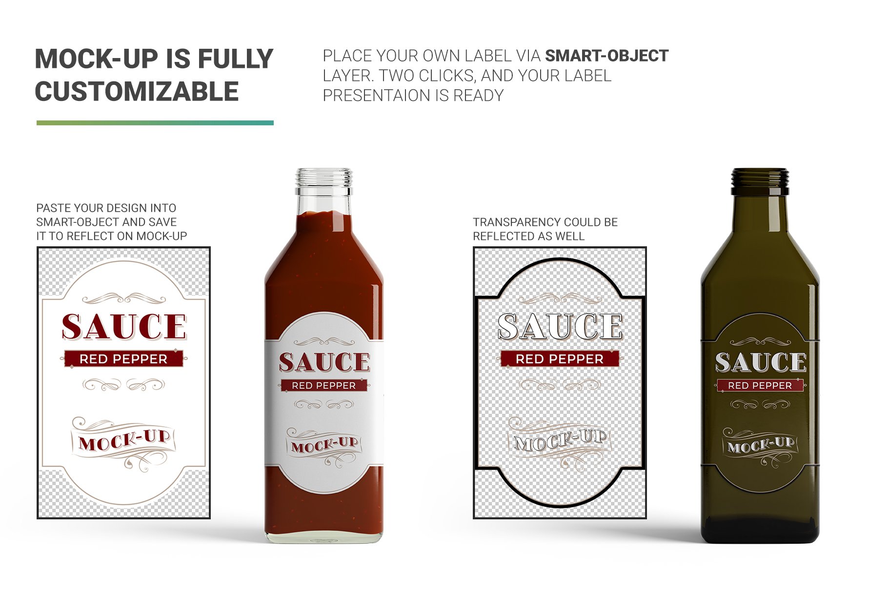 方形橄榄油瓶标签设计贴图样机素材 sauce bottle mockup