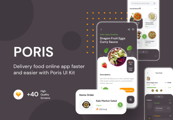 简洁餐厅食品外卖APP应用程序UI界面设计套件 Poris App UI Kit
