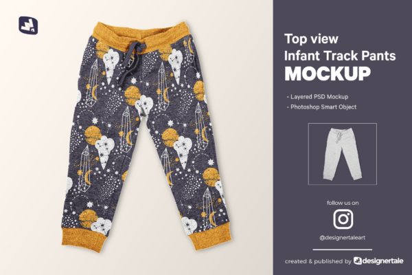 顶视图儿童运动裤印花图案设计展示贴图样机 Top View Infant Track Pants Mockup
