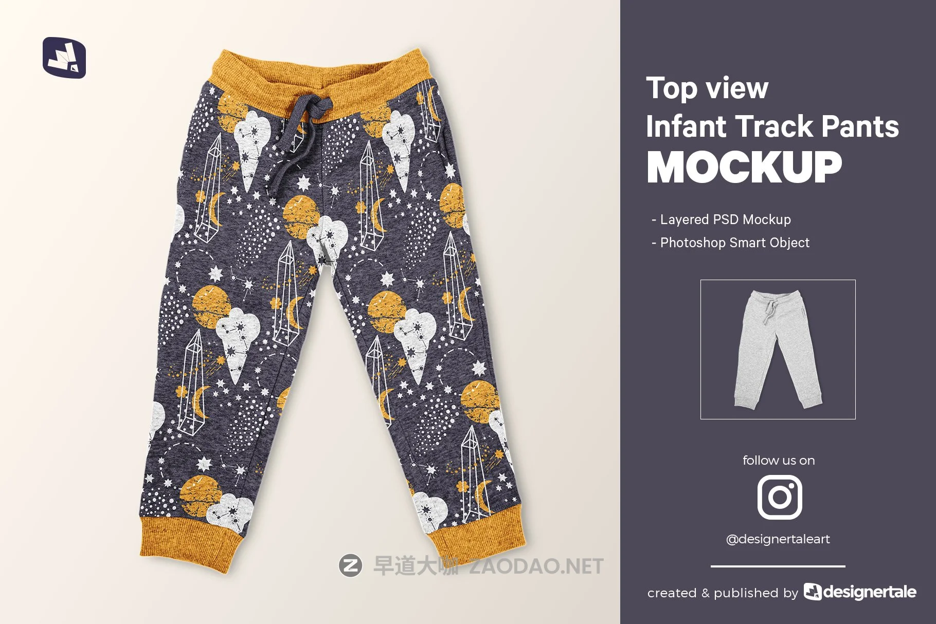 顶视图儿童运动裤印花图案设计展示贴图样机 Top View Infant Track Pants Mockup插图 顶视图儿童运动裤印花图案设计展示贴图样机 Top View Infant Track Pants Mockup插图